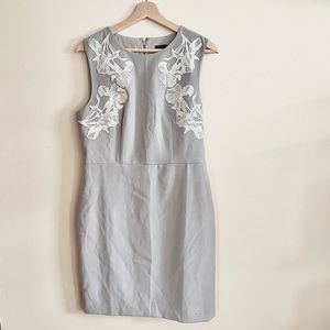 Ann Taylor Women Grey Dress with White Embrodiered Laced Knee Length Size 8